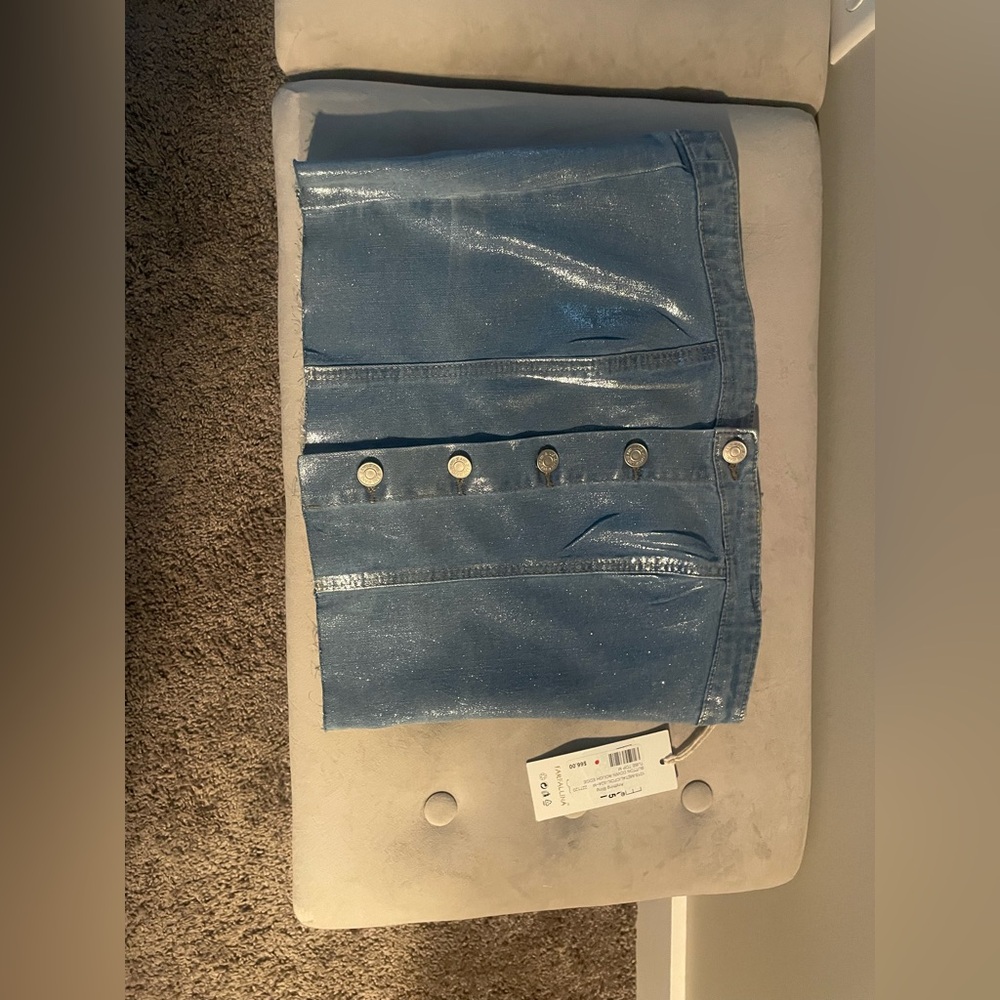 Shiny Blue Button-Up Skirt